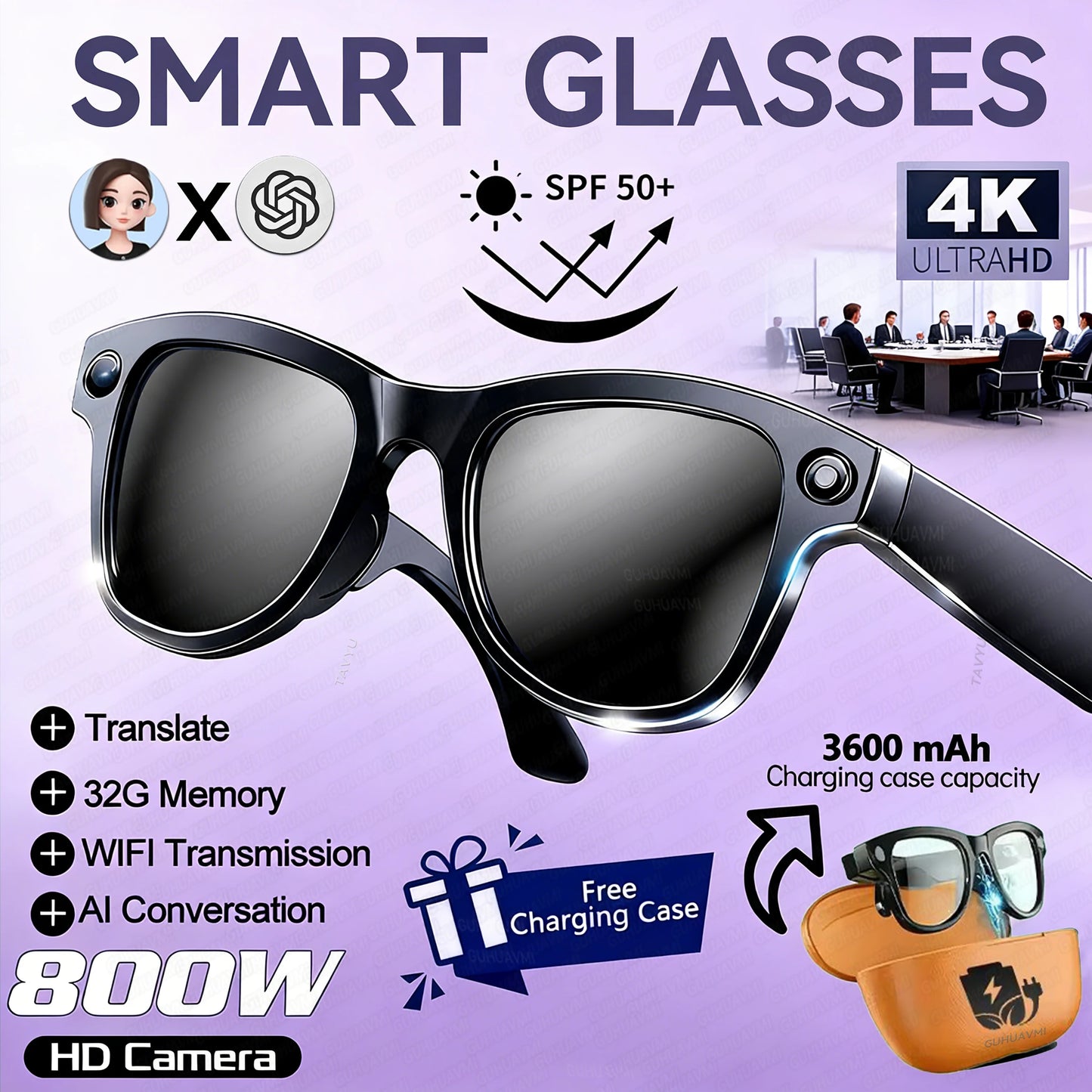 Lenovo 8K KI Smart Brille – HD Kamera, Bluetooth, Musik, Übersetzung & Photochrom-Gläser