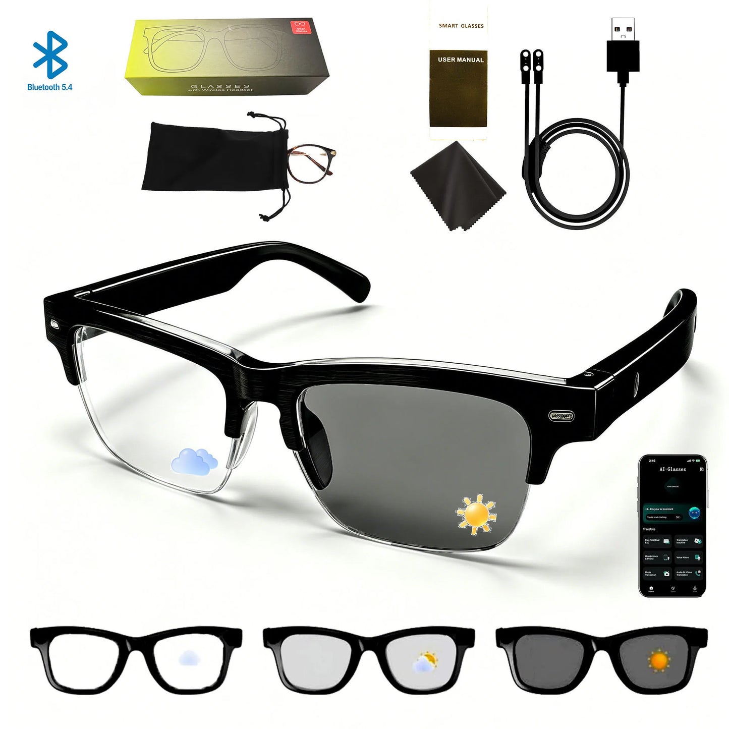 Smart Brille – Ultraleicht, Open-Ear Lautsprecher, Polarisierte Gläser, Bluetooth