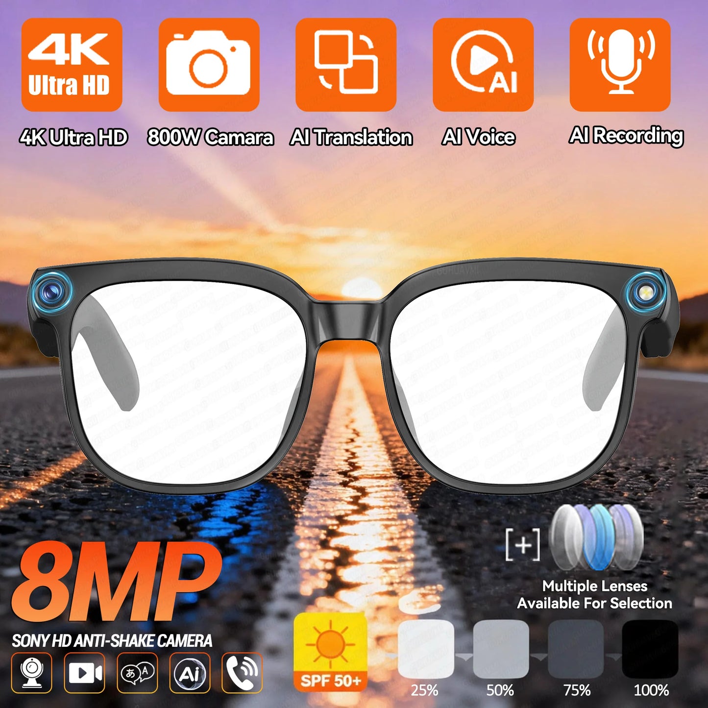 KI Smart Brille 2026 Business – 8MP Kamera, 1080P Video, ChatGPT & 120+ Sprachen