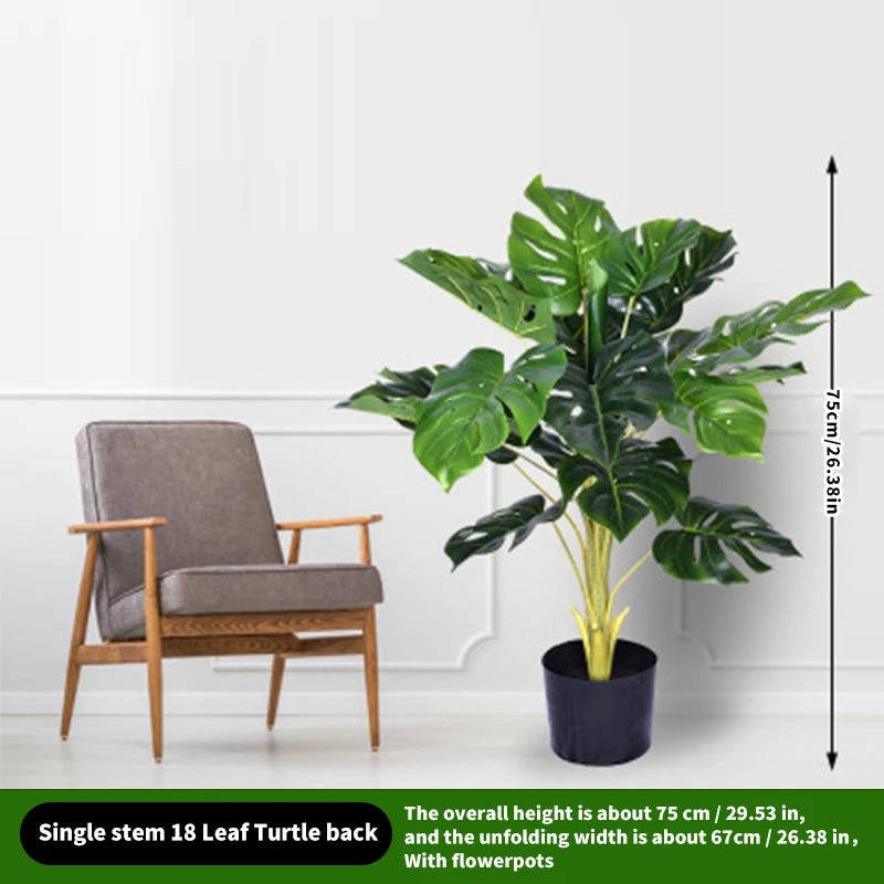 Große Kunstpflanze Monstera & Bambus – Tropische Deko-Pflanze mit Blumentopf für Innen & Außen