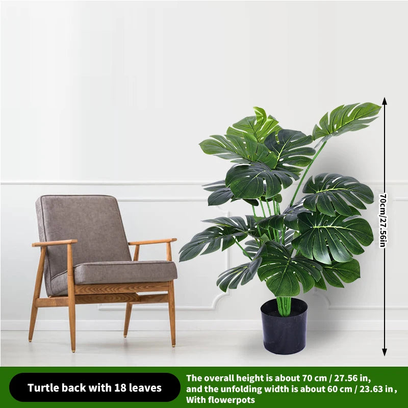 Große Kunstpflanze Monstera & Bambus – Tropische Deko-Pflanze mit Blumentopf für Innen & Außen