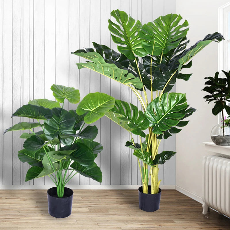 Große Kunstpflanze Monstera & Bambus – Tropische Deko-Pflanze mit Blumentopf für Innen & Außen
