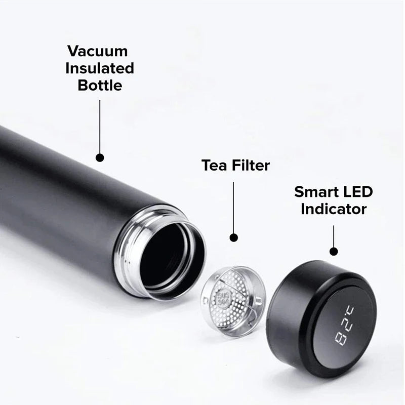 Thermos Trinkflasche 450ml – Edelstahl mit LED Temperaturanzeige & Teefilter