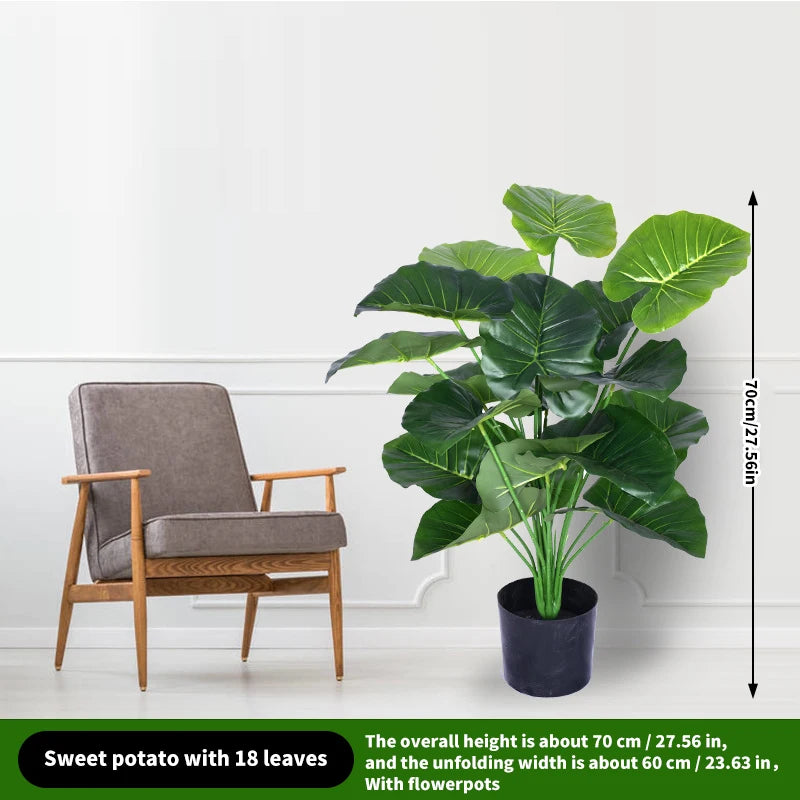 Große Kunstpflanze Monstera & Bambus – Tropische Deko-Pflanze mit Blumentopf für Innen & Außen