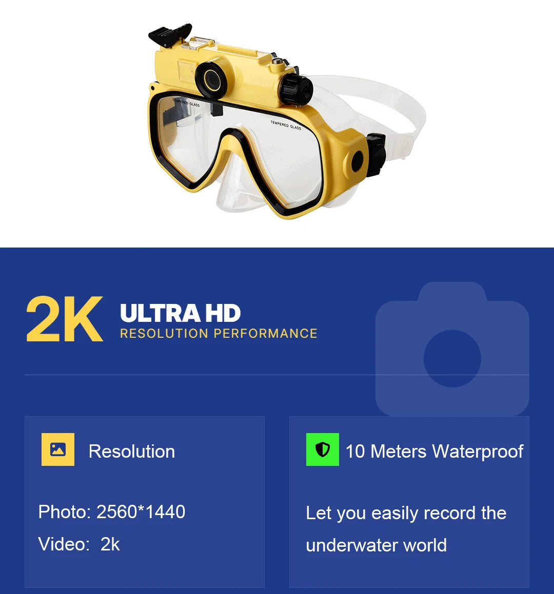 Winait 2K WiFi Tauchermaske mit Kamera – Wasserdicht, HD-Video & Unterwasser-Aufnahmen