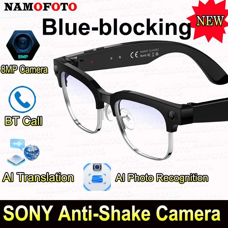 KI Smart Brille 2026 – 8MP HD Kamera, WiFi-Übertragung, Foto-Erkennung & BT Anruf