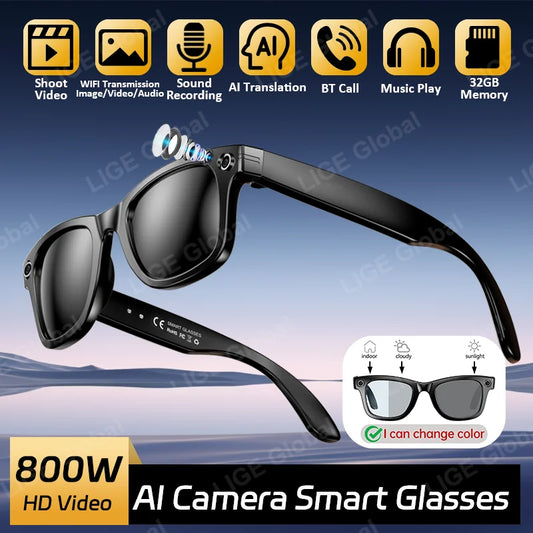 2026 Smart Brille 800W KI-Kamera – KI-Bilderkennung, Anrufe, Sprachassistent & Übersetzung