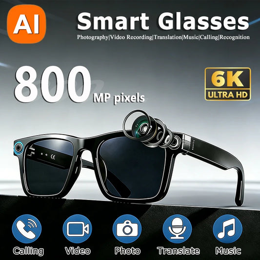 6K HD KI-Kamerabrille – 800MP, Photochrom, Bluetooth, ChatGPT & Musik
