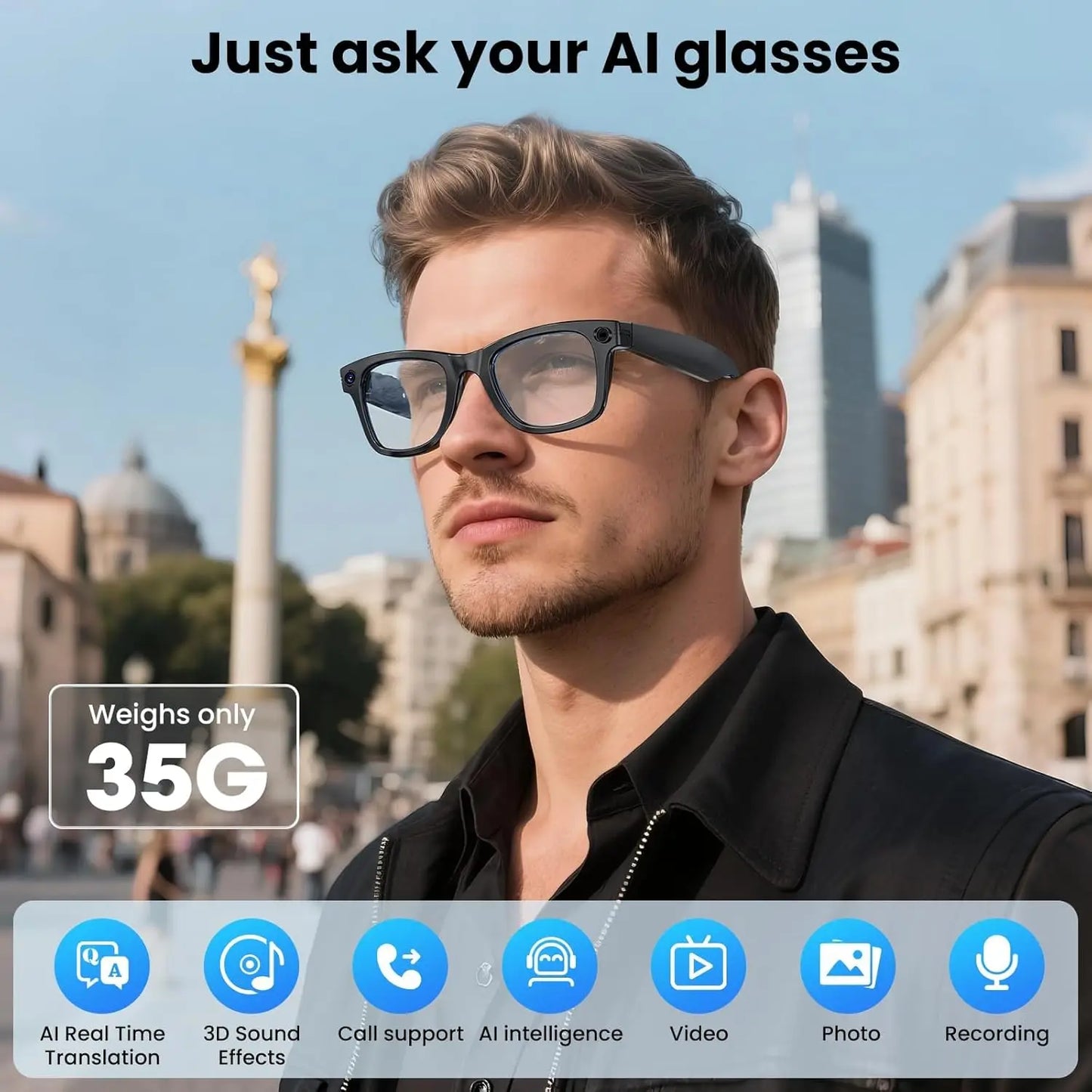 TAVYU KI Smart Brille W610 – Dual-Kamera, ChatGPT & Bluetooth Audio