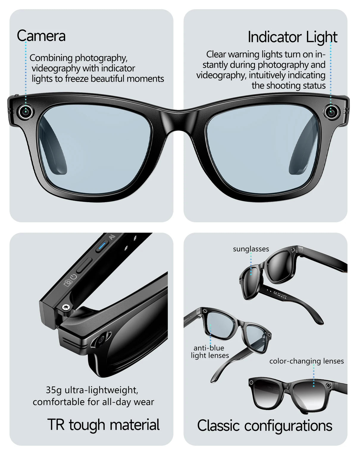 2026 Smart Brille 800W KI-Kamera – KI-Bilderkennung, Anrufe, Sprachassistent & Übersetzung