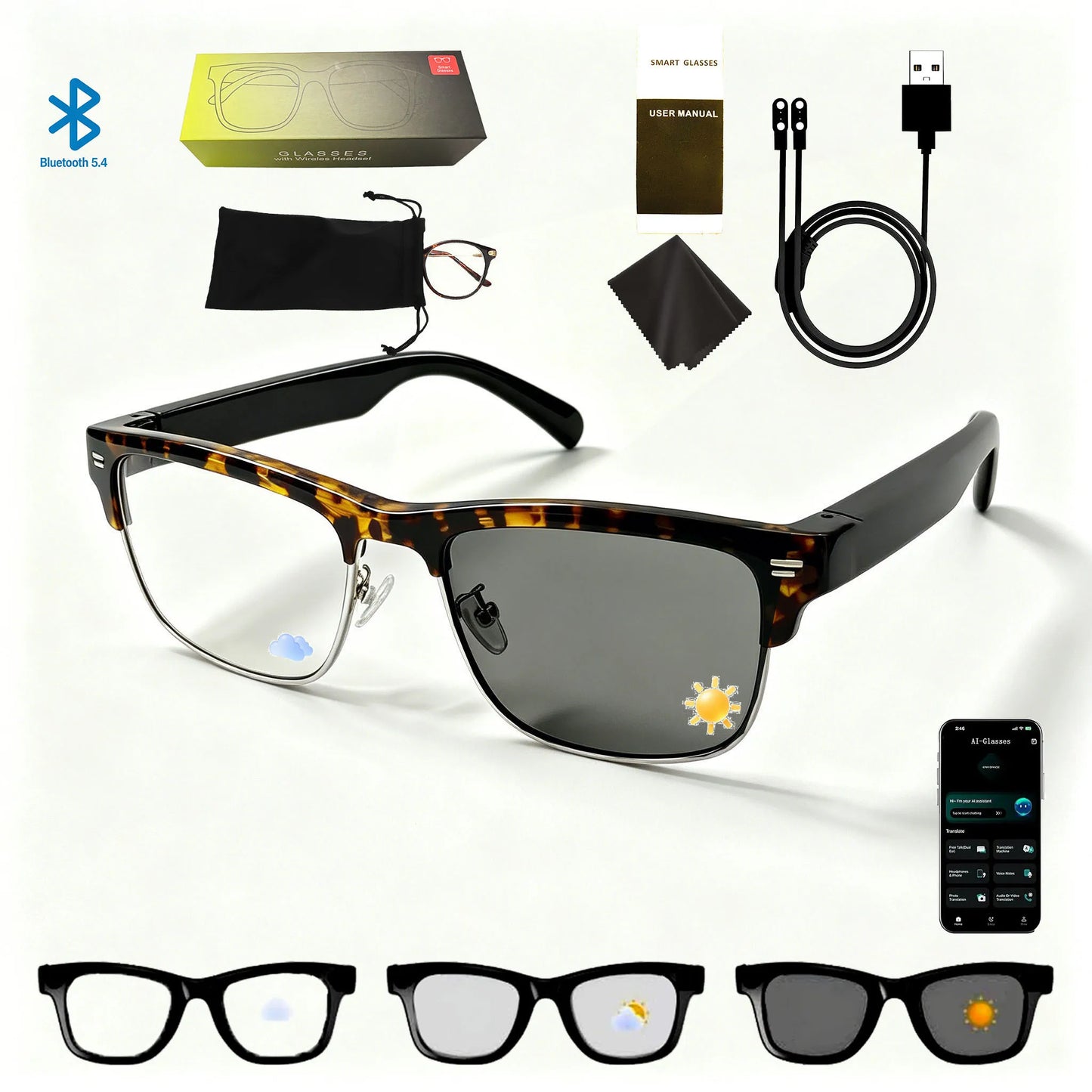 Smart Brille – Ultraleicht, Open-Ear Lautsprecher, Polarisierte Gläser, Bluetooth