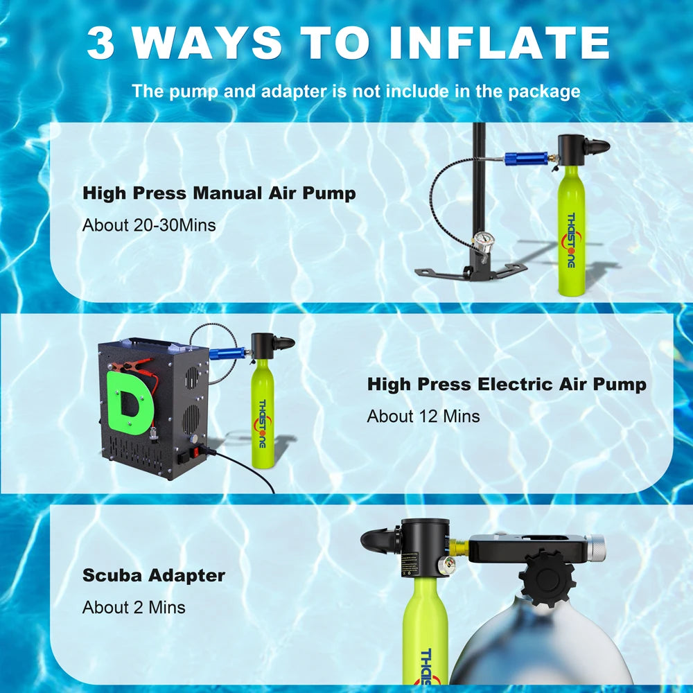 THAISTONE 1L Scuba Tauchflasche – 15–25 Min. Tauchzeit mit Adapter & Profi-Ausrüstung