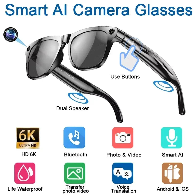 6K HD KI Sport-Brille 2025 – Mini-Kamera, Bluetooth, Sprachassistent & Wearable Camera