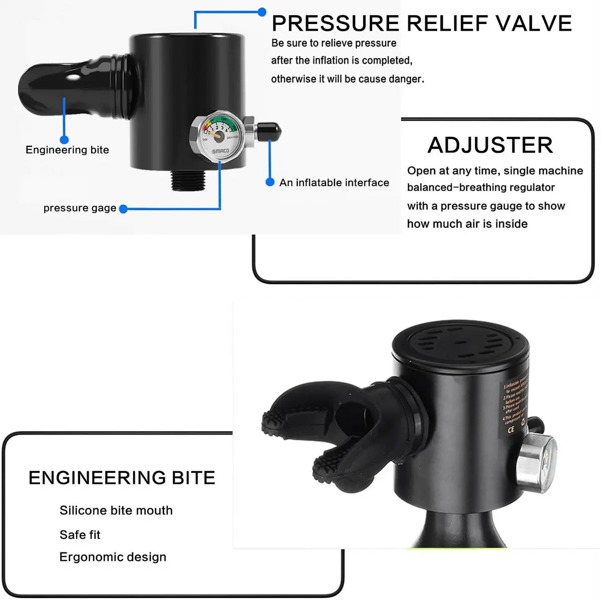 0,5 L Scuba Sauerstoffflasche – Set mit Pumpe & Tasche für Schnorcheln & Tauchen