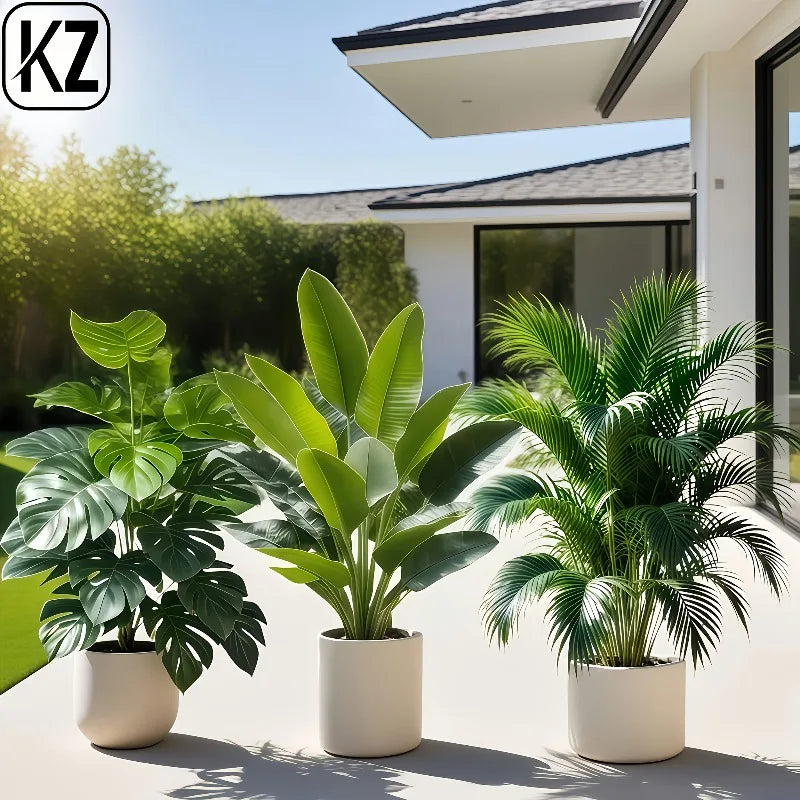 Künstliche Pflanzen Set 3er – Monstera, Palme & Bananenbaum für Deko