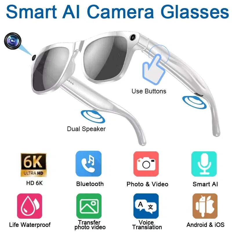 6K HD KI Sport-Brille 2025 – Mini-Kamera, Bluetooth, Sprachassistent & Wearable Camera