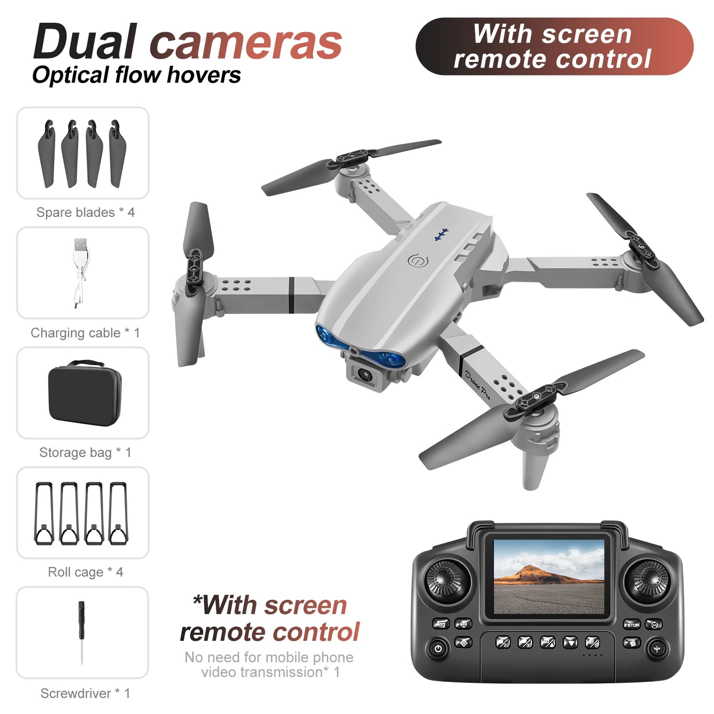 JJRC E88/E99 Drohne – 4K Dual-Kamera, Display-Fernbedienung, Faltbar