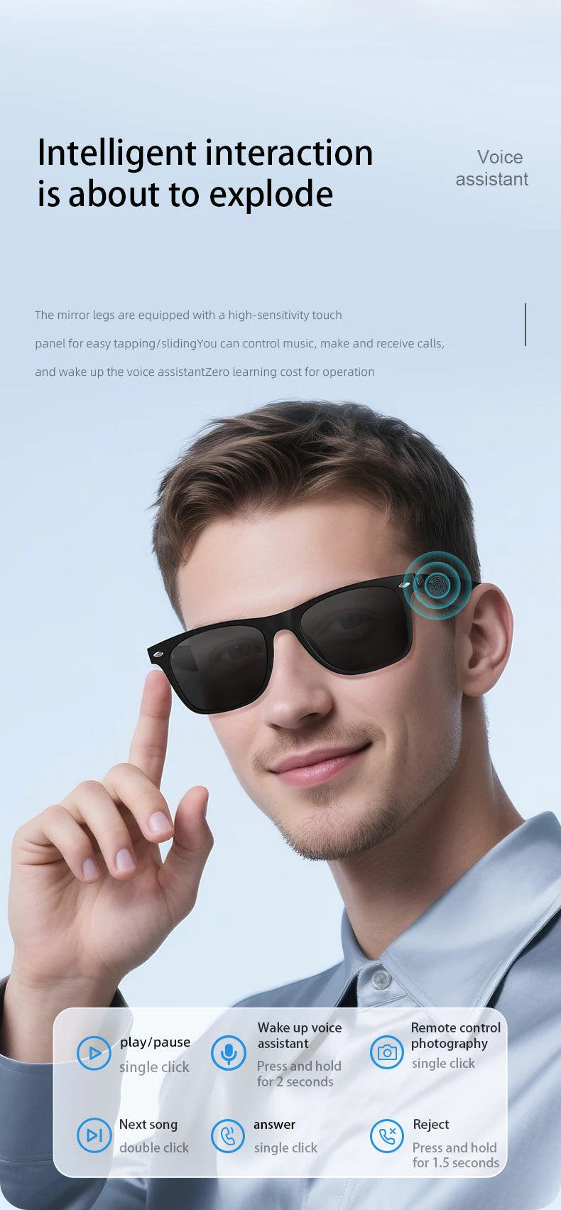 AI Smart Glasses – Bluetooth, KI-Übersetzung, UV-Schutz & Fernauslöser