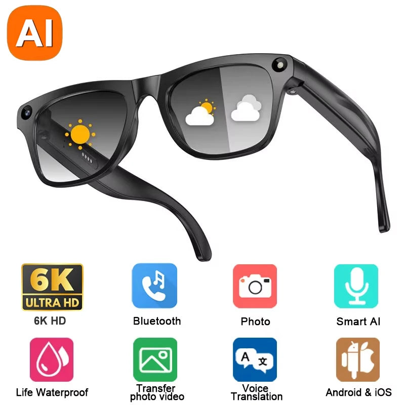 6K HD KI-Kamerabrille – 800MP, Photochrom, Bluetooth, ChatGPT & Musik