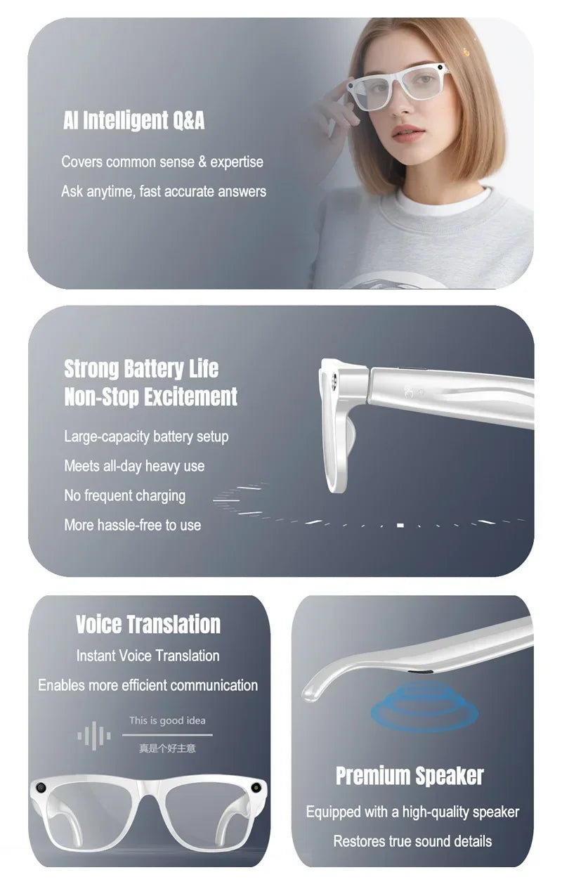 Lenovo Smart-Brille HD Photochrom – KI, Bluetooth, Musik, Übersetzung & Kamera