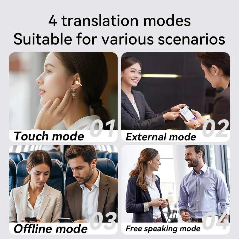 AI Übersetzer Ohrhörer – 144 Sprachen, Bluetooth 5.4 & Touchscreen für Business & Reisen