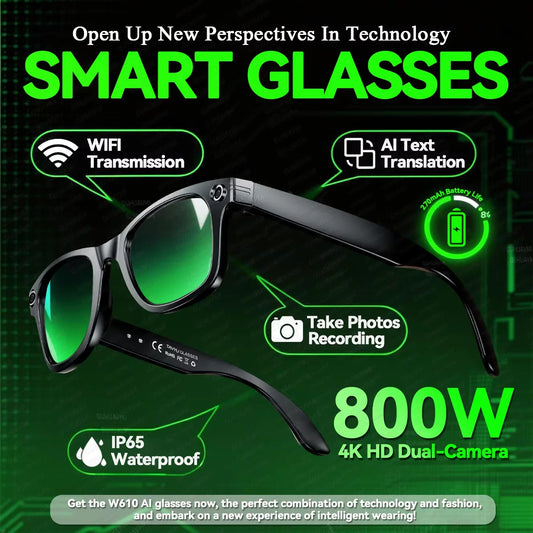 KI Smart Brille IP67 – Bluetooth, Kamera, KI-Übersetzung & Noise Cancelling