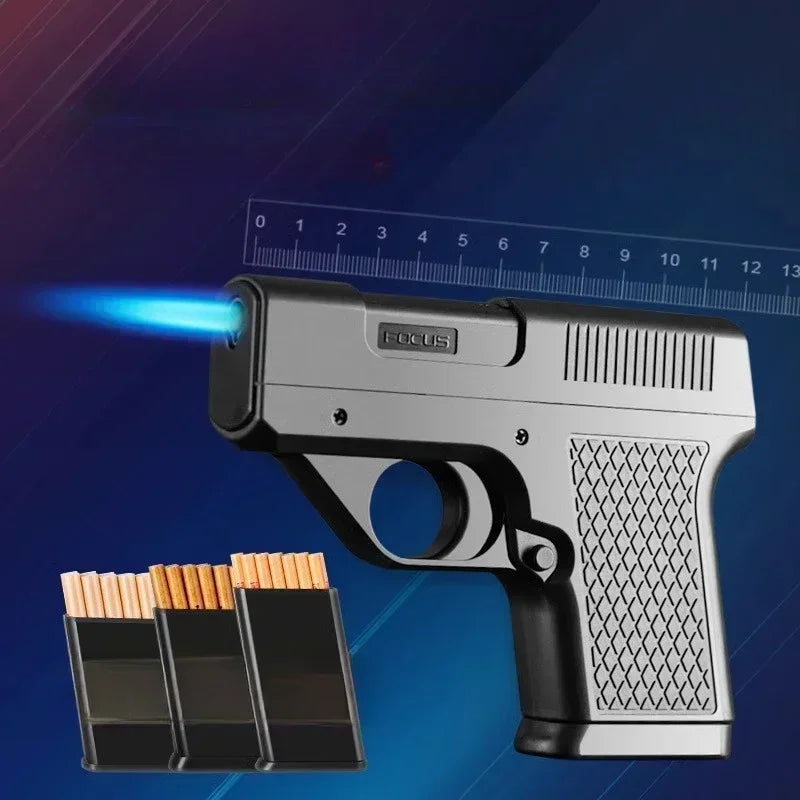 Windfestes Jet-Flammen-Butangasfeuerzeug im Pistolenclip-Design – Produktbild 2