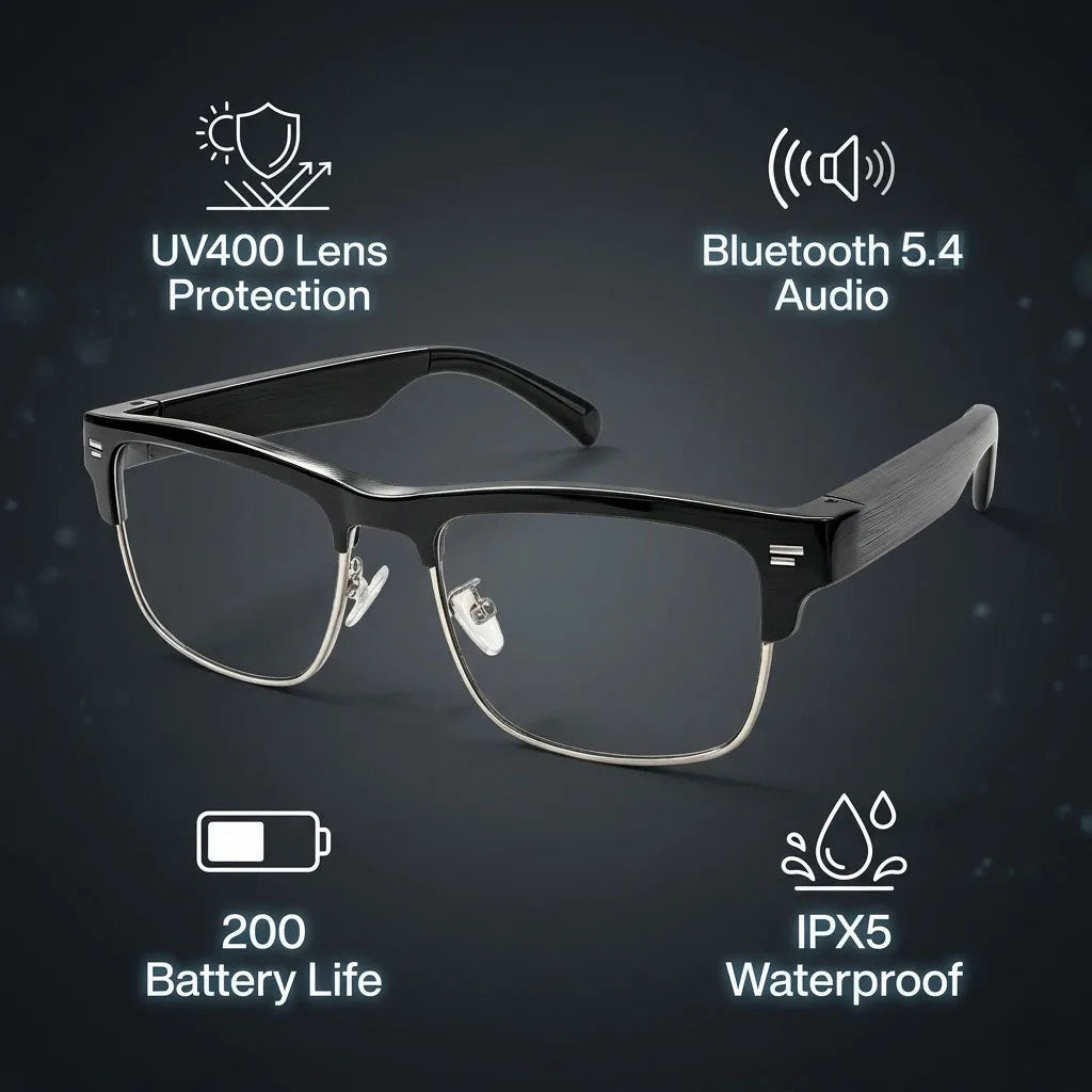 Smart Brille – Ultraleicht, Open-Ear Lautsprecher, Polarisierte Gläser, Bluetooth