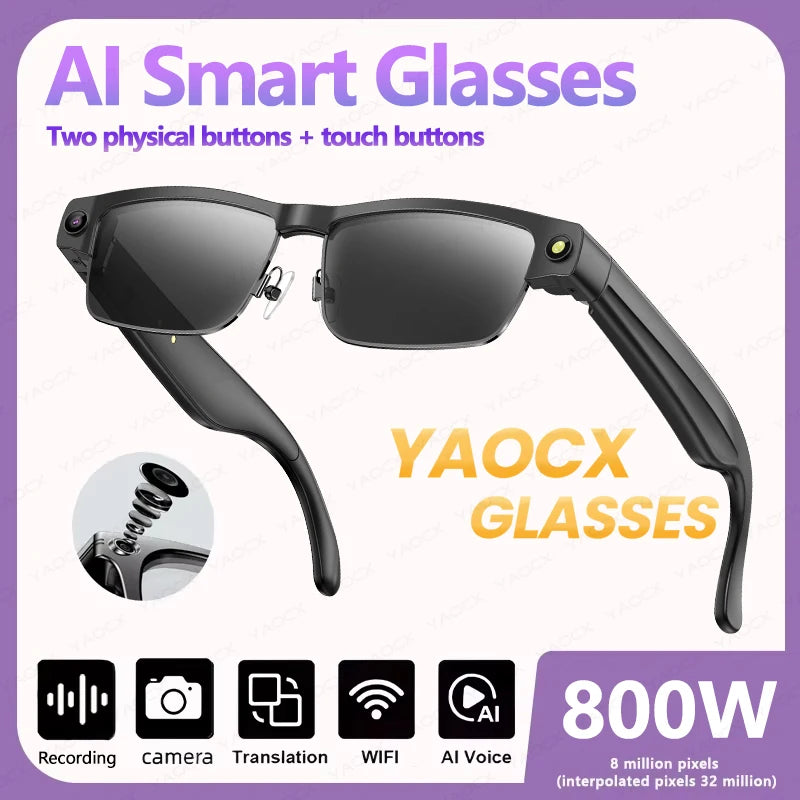 KI Smart Brille 2026 – 800W Kamera, 1200P Anti-Shake HD Video, Übersetzung & BT Anruf