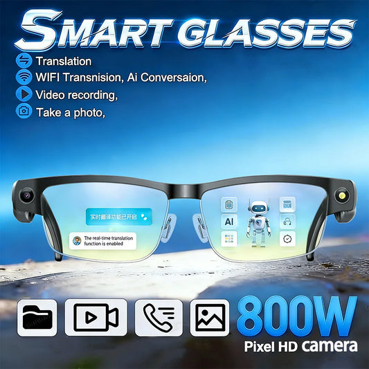KI Smart Brille 2026 – 800W Kamera, 1200P Anti-Shake HD Video, Übersetzung & BT Anruf