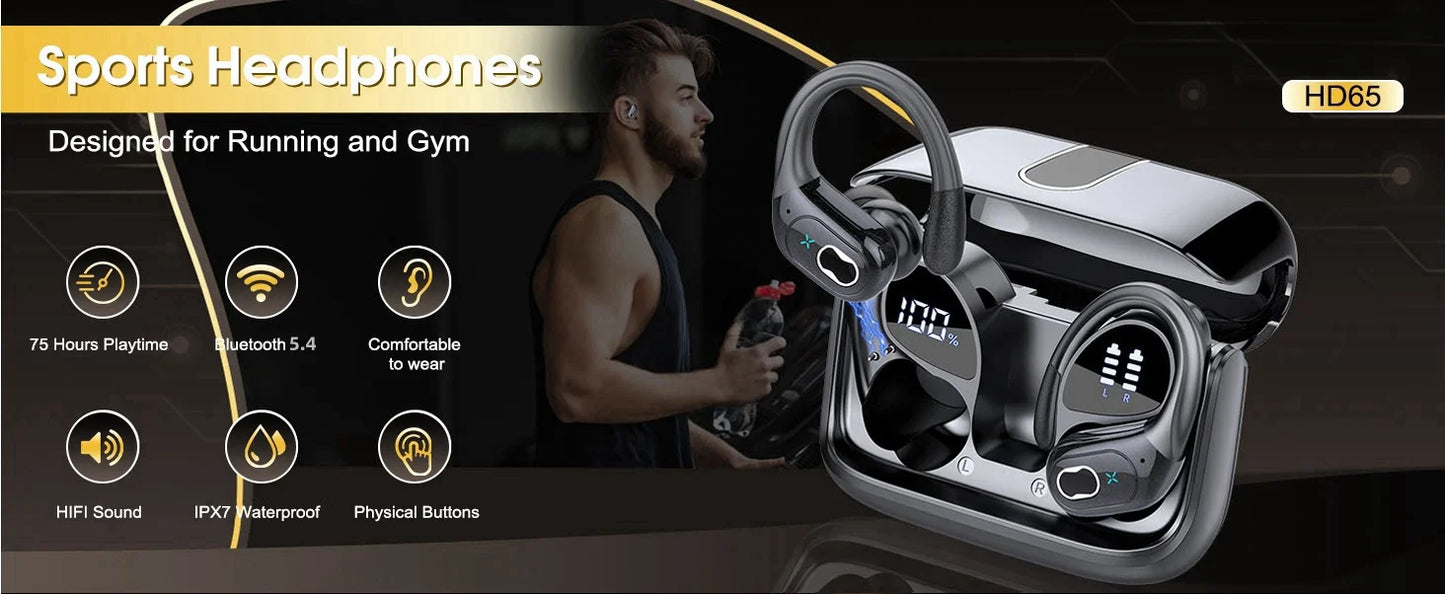 GDLYL HD65 TWS Sport Earbuds – Bluetooth 5.4, 75h Akku, HiFi Bass, IPX7 & LED-Display