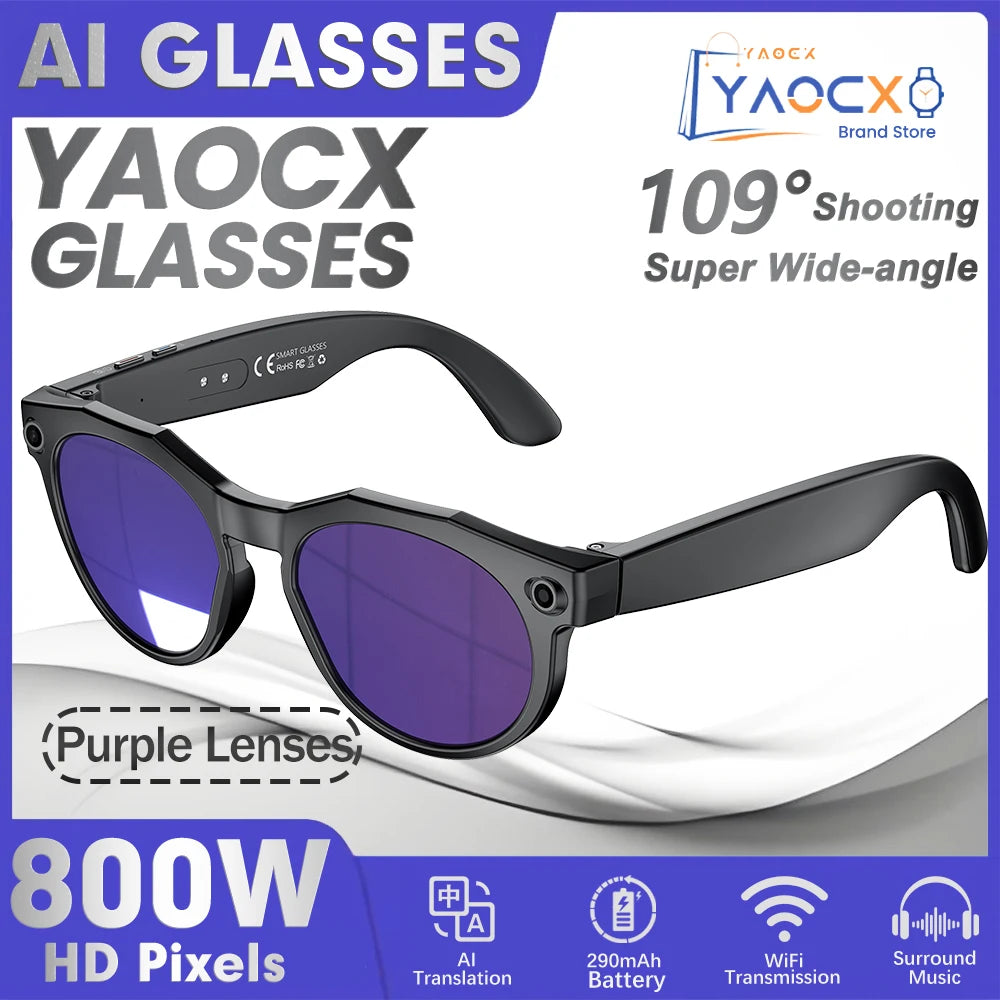KI Smart Brille – 800W Anti-Shake Kamera, WiFi-Übertragung, IP66, KI-Übersetzung & BT