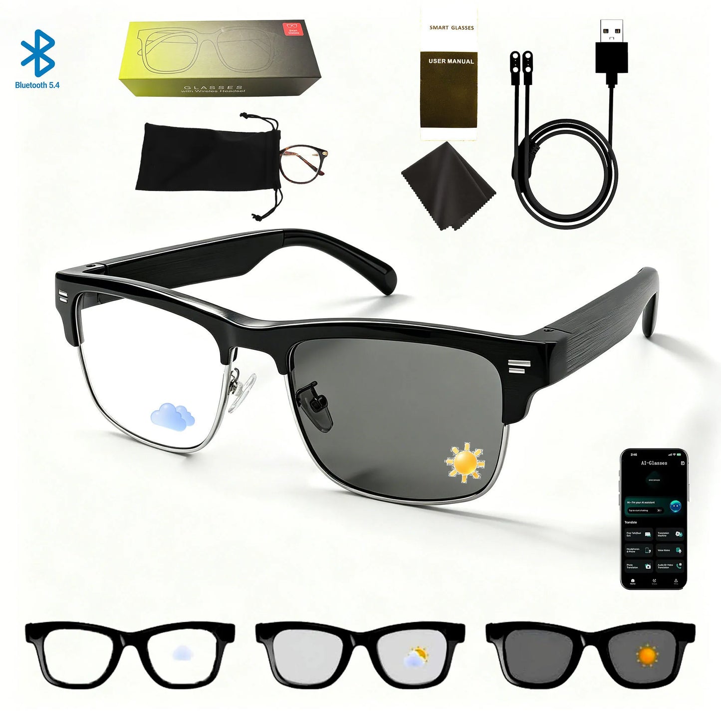Smart Brille – Ultraleicht, Open-Ear Lautsprecher, Polarisierte Gläser, Bluetooth