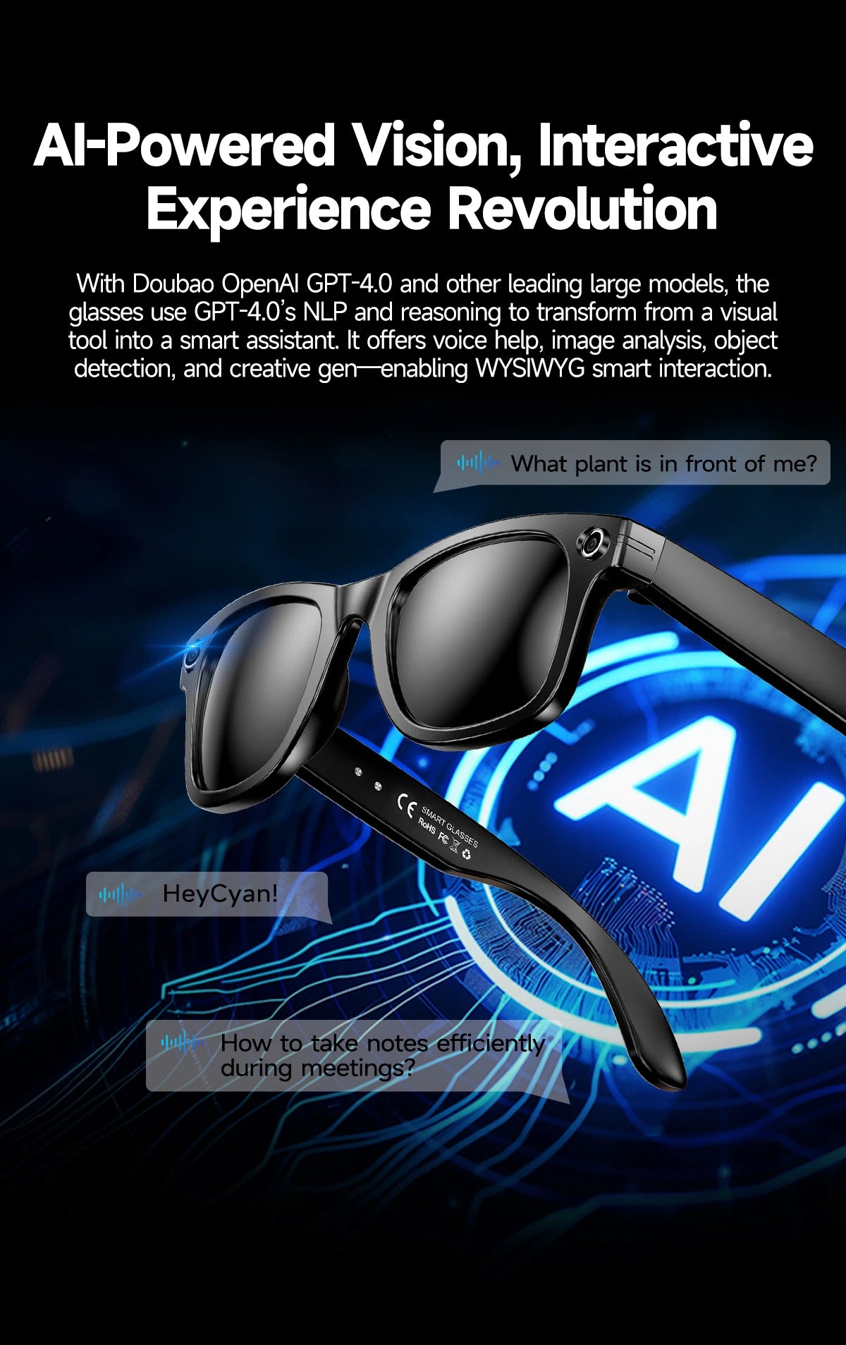 KI Smart Brille – Kamera, Echtzeit-Übersetzung 100+ Sprachen & Bluetooth