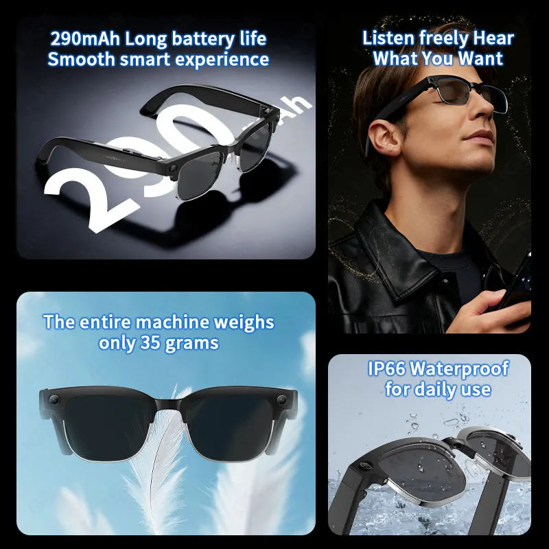 KI Smart Brille – 8MP Kamera, IP66 Wasserdicht, 290mAh, Übersetzung & Bluetooth