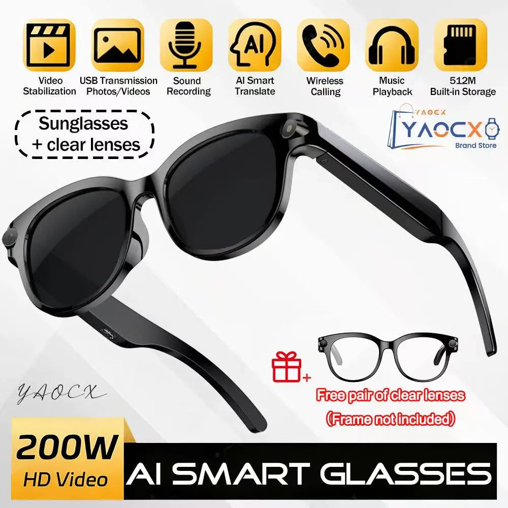 KI Smart Brille – Bilderkennung, KI-Sprachassistent, Musiksteuerung & TYPE-C Schnellladung