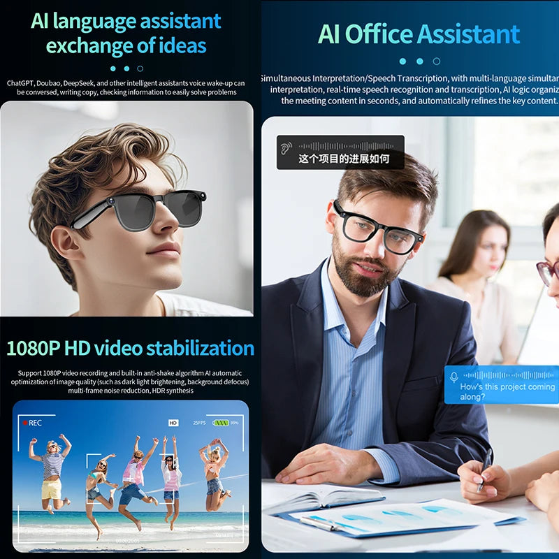 KI Smart Brille 2026 – 800W HD Kamera, KI-Bilderkennung, KI-Konversation & Übersetzung