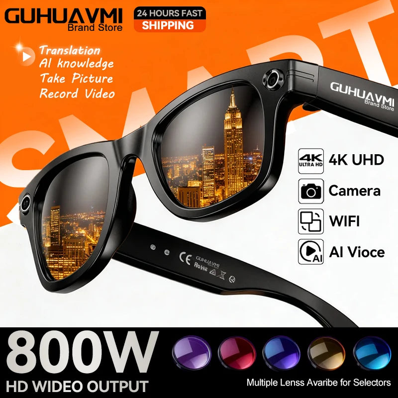 KI Smart Brille – 800W Anti-Shake HD Kamera, Übersetzung, Musik & BT Anruf