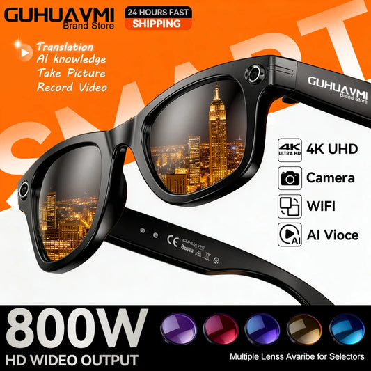KI Smart Brille – 800W Anti-Shake HD Kamera, Übersetzung, Musik & BT Anruf