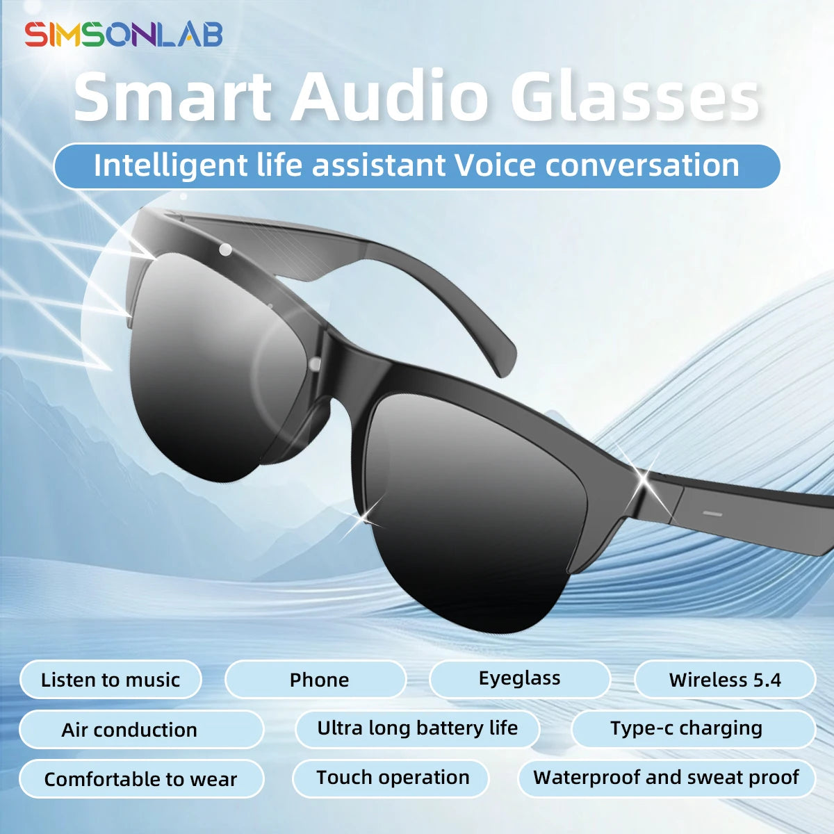 Bluetooth Smart Glasses V5.3 – Musik, Anrufe & UV-Schutz Sonnenbrille