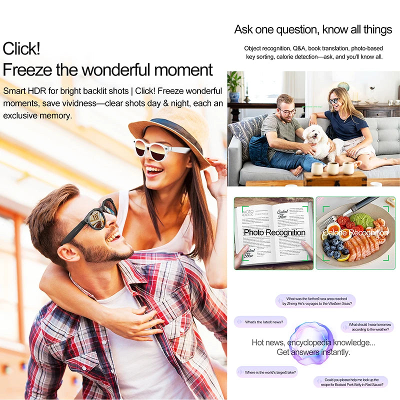 KI Smart Brille – 800W Anti-Shake Kamera, WiFi-Übertragung, IP66, KI-Übersetzung & BT