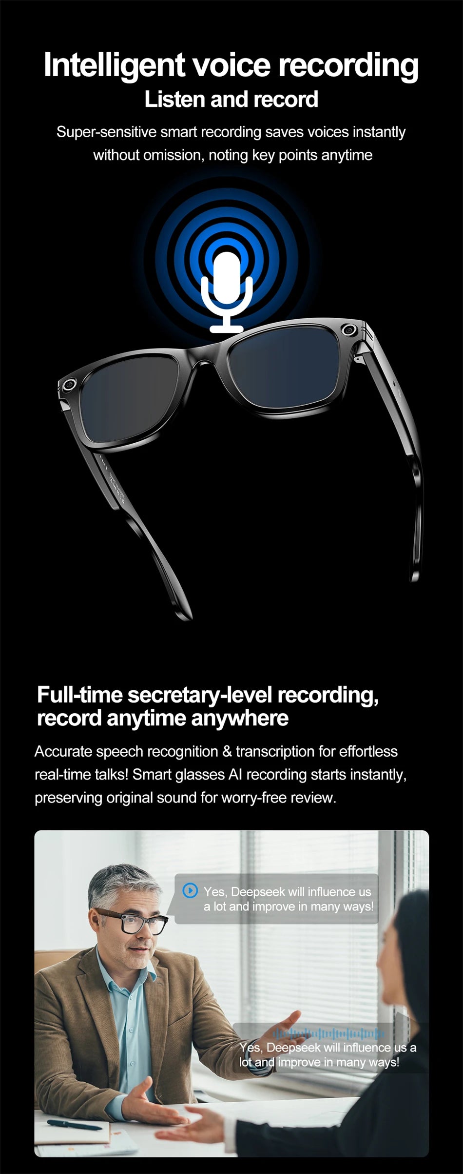 KI Smart Brille 2026 – HD Kamera, Übersetzung & Bluetooth Audio