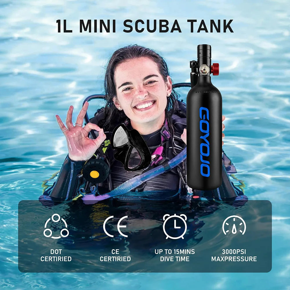 Scuba Sauerstofftank 1L Set – 10-15 Min Atemzeit, Unterwasser-Atemgerät für Wassersport
