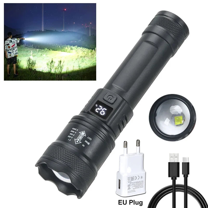 LED Taschenlampe 2000LM – USB wiederaufladbar, zoombar für Camping & Outdoor