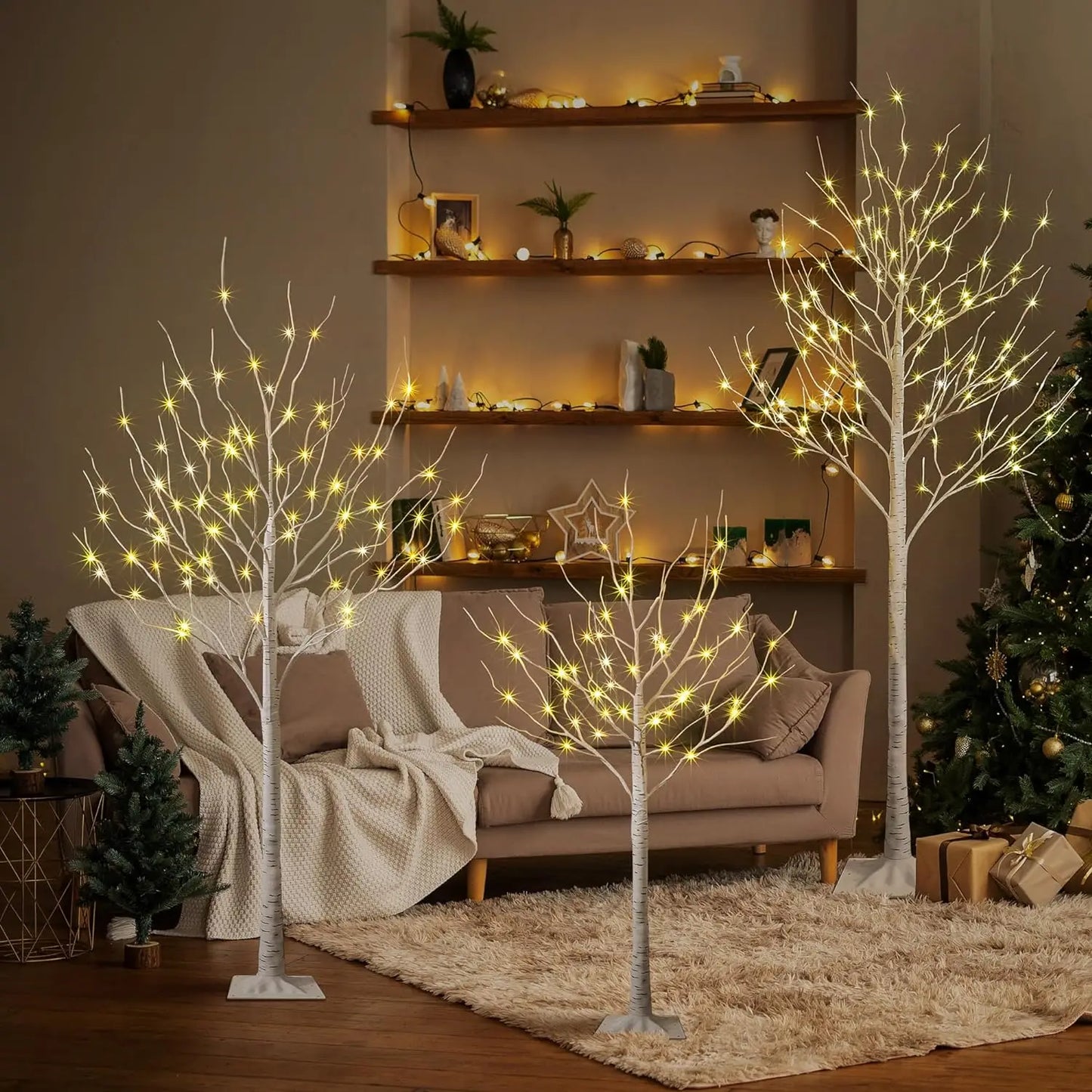 Künstlicher Birkenbaum mit Licht – LED Deko Baum für Weihnachten & Events