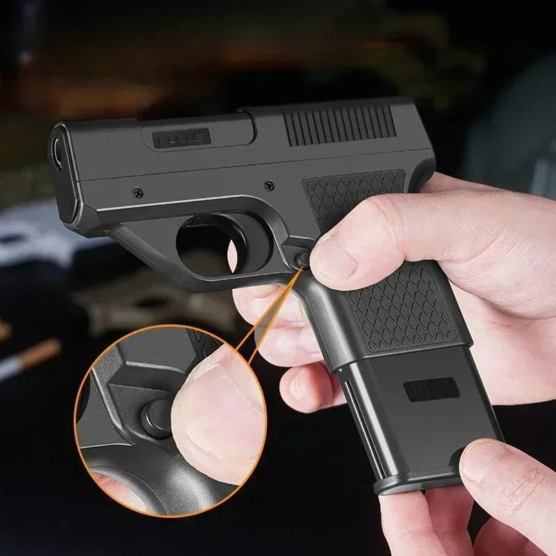 Windfestes Jet-Flammen-Butangasfeuerzeug im Pistolenclip-Design – Produktbild 4