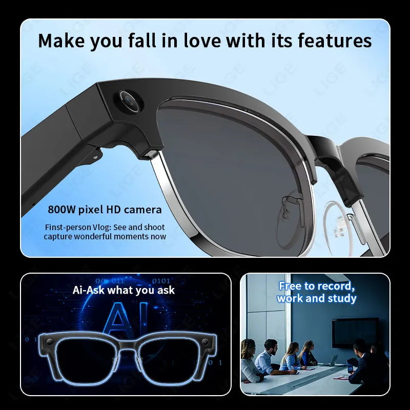 KI Smart Brille – 8MP Kamera, IP66 Wasserdicht, 290mAh, Übersetzung & Bluetooth