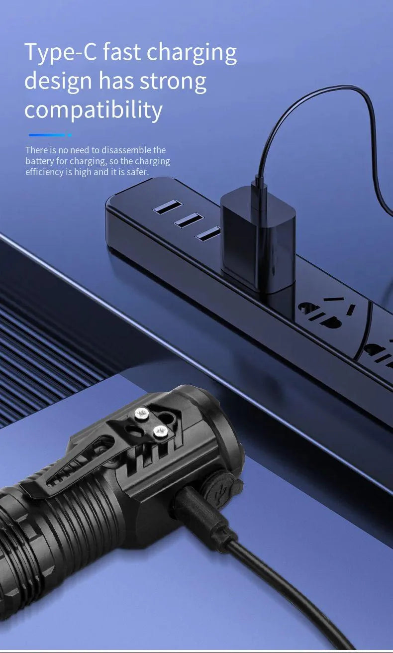 Mini LED Taschenlampe S01 – 450 Lumen, 200m Reichweite & USB aufladbar