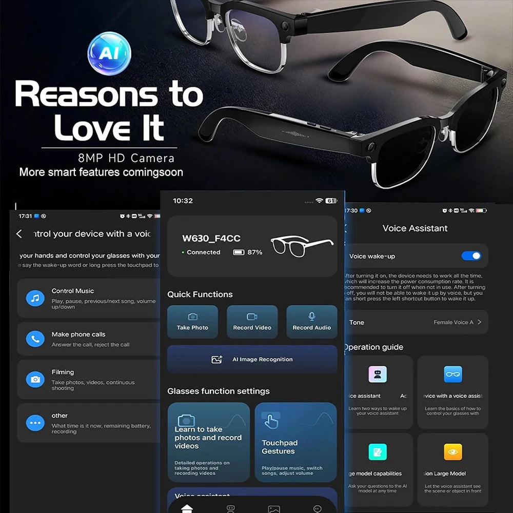 2026 Smart-Brille 800W Ultra-Wide – 4K Video, KI-Bilderkennung, Bluetooth & Übersetzung