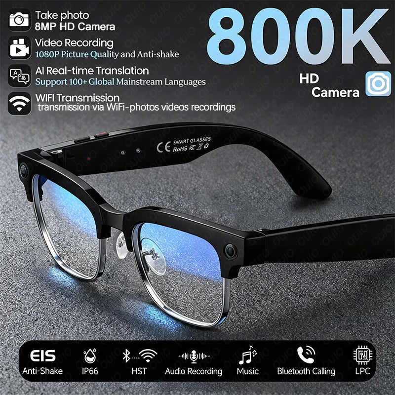 KI Smart Brille – 800W HD Kamera, Objekterkennung, KI-Übersetzung & Foto/Video